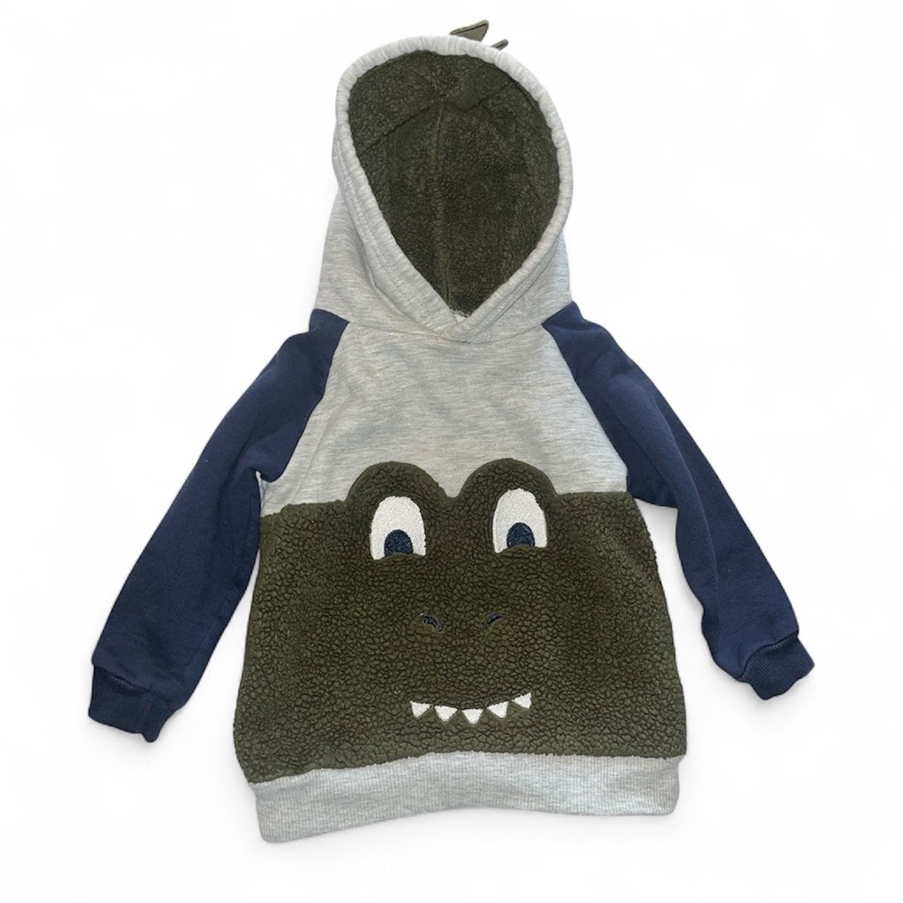Cute Dino Pullover Hoodie Blue Grey Green Toddler Boys Little Rebels 3T